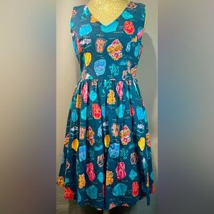 Modcloth Fit & Flare Dress Geode Crystals Pattern Retro Mini Blue Womens